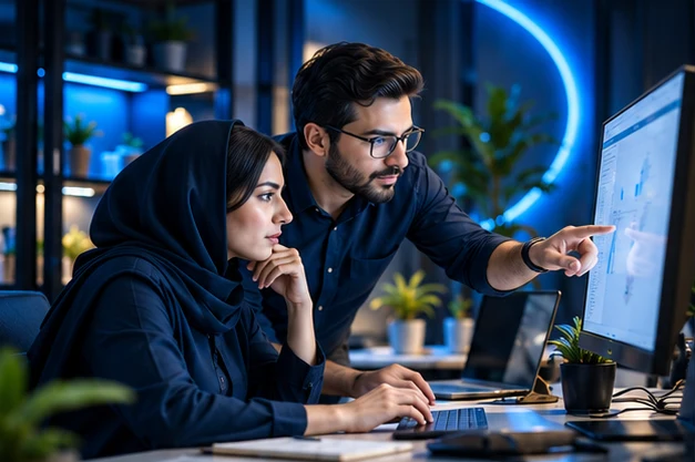 تصویر مفهومی همکاری تیم شرکت دیجیتال مارکتینگ وبتاز