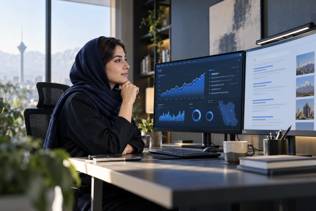 تصویر مفهومی مرتبط با خدمات سئو؛ از بررسی سایت تا رشد جست‌وجوی مرتبط